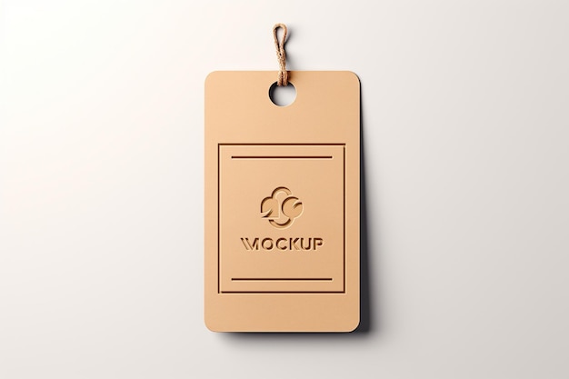 a brown tag logo mockup head on it with debossed effect