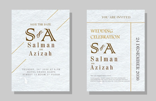 Brown wedding invitation template set with floral frame Premium psd