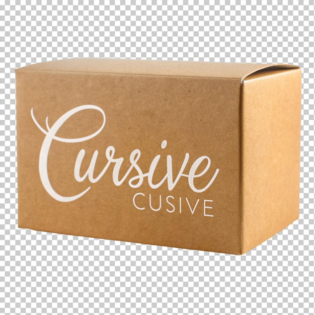 a brown and white box with the word cursive on transparent background