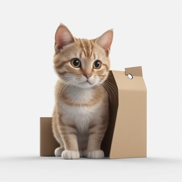 a brown and white cat is looking out of a box