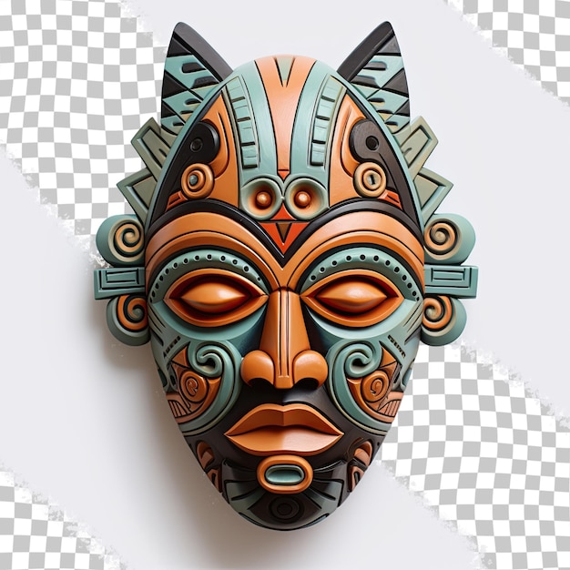 Brown wooden ceremonial mask transparent background