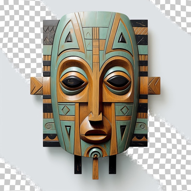 Brown wooden ceremonial mask transparent background