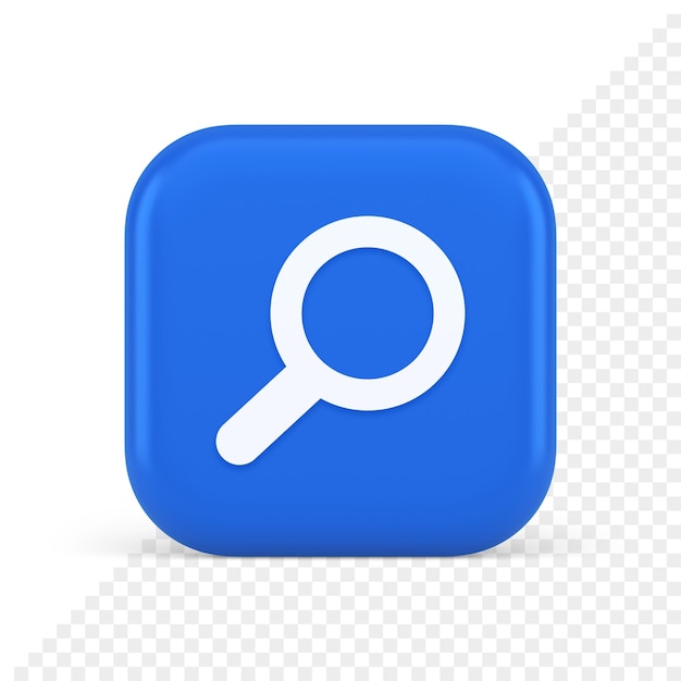 Browsing internet searching button magnifying glass analyzing information 3d realistic icon