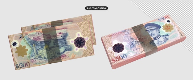 Brunei darussalam money bills isolated 3d render