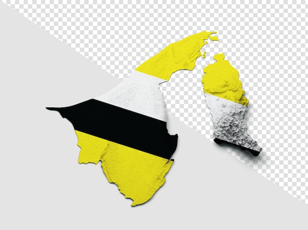 Brunei Map Brunei Flag Shaded relief Color Height map on isolated Background 3d illustration