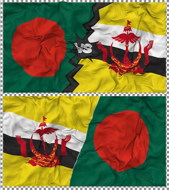 Brunei vs Bangladesh Half Combined Flag Cloth Bump Texture 3D Rendering