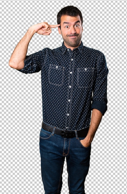 Brunette man making crazy gesture