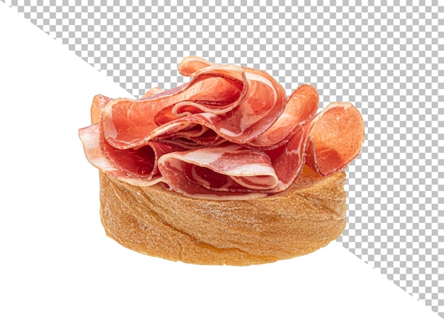 Bruschetta with bacon isolated with clipping path