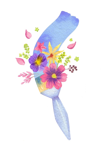 PSD brush with flowers watercolor hand drawn illustration