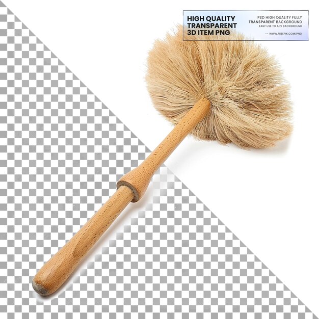 a brush with a wooden handle next to a white background