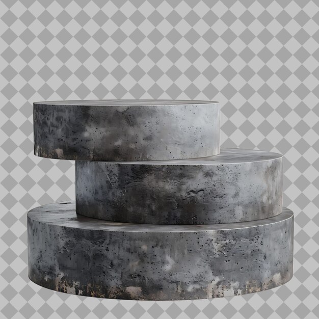 PSD brutalist style podium made of grey steel with a raw and ind png object on clean background