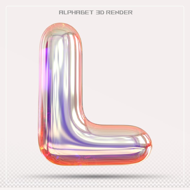 PSD bubble letter l font gradient alphabet 3d render