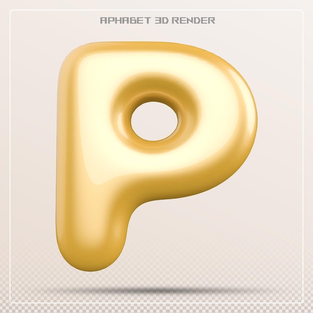 bubble letter P font gold Alphabet 3d render