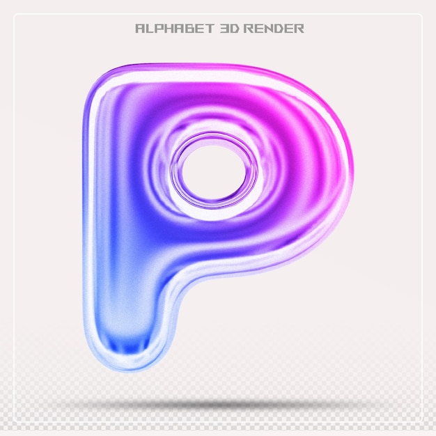 Bubble letter P font gradient Alphabet 3d render