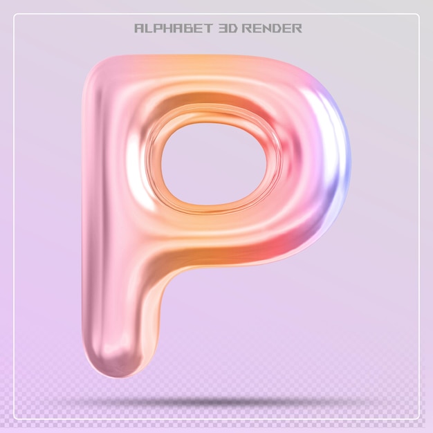 Bubble letter P font gradient Alphabet 3d render