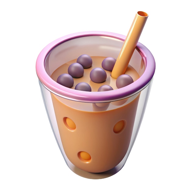 PSD of bubble tea in a clear cup with purple boba pearls and large straw