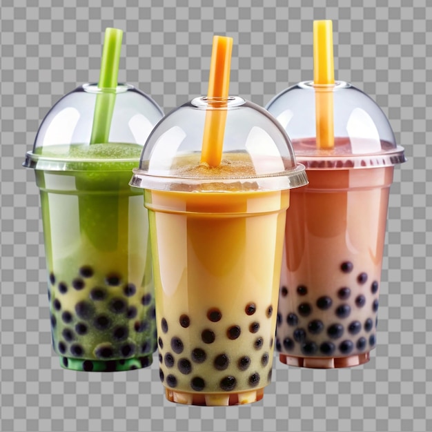 PSD bubble tea cups on transparent background