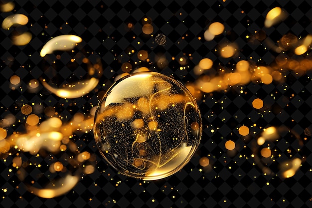 a bubble with gold glitter and gold glitter on a black background