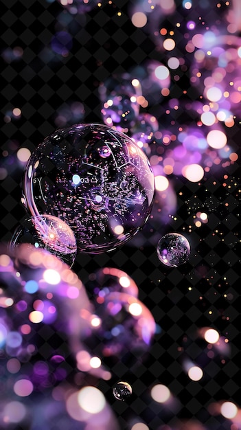 a bubble with purple glitter and a black background with a purple glitter ball