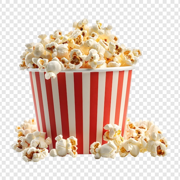 PSD a bucket of popcorn with a red and white striped background