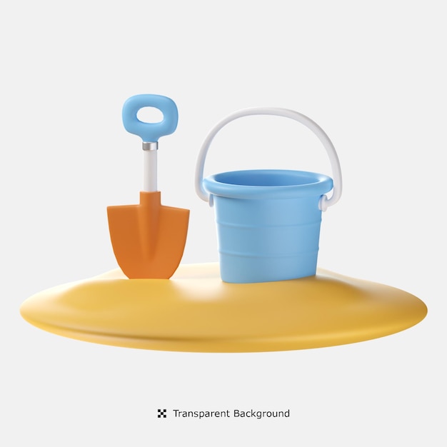 Bucket with shovel 3D icon illustration