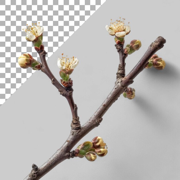 PSD bud wild plum tree in spring isolated on transparent background