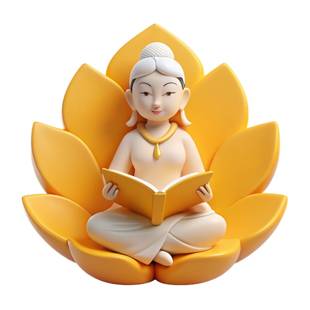 PSD a buddha sits on a yellow lotus flower in front of a lotus flower