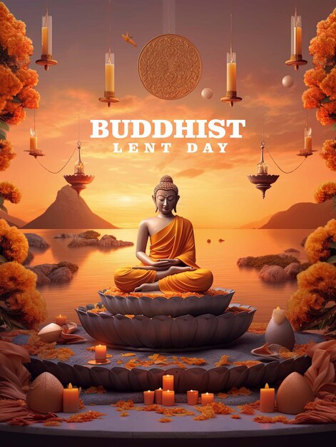 PSD buddhist lent day greeting poster