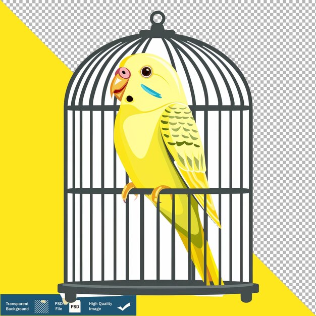 PSD budgie chirping in cage cartoon transparent background png psd