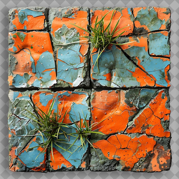 PSD buffalo legacy with terracotta and blue pottery shards and g isolated green grass texture designs