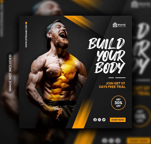 Build your body square flyer or Instagram social media post template