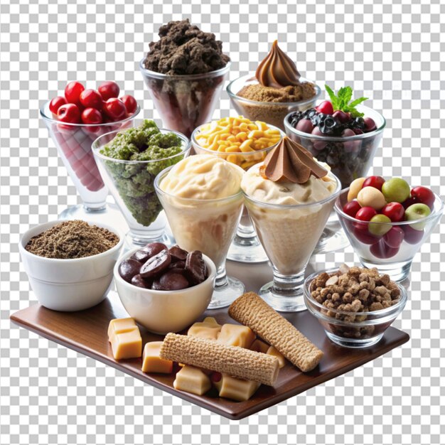 build your own chocolate sundae bar on transparent background