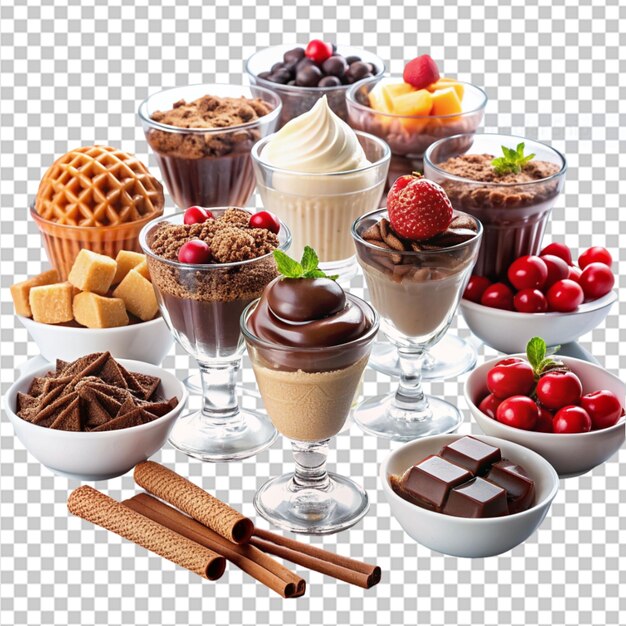 build your own chocolate sundae bar on transparent background