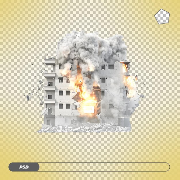 PSD building explosion and smoke isolated on transparent background