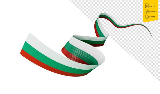 PSD bulgaria flag waving ribbon 3d illustration on white background