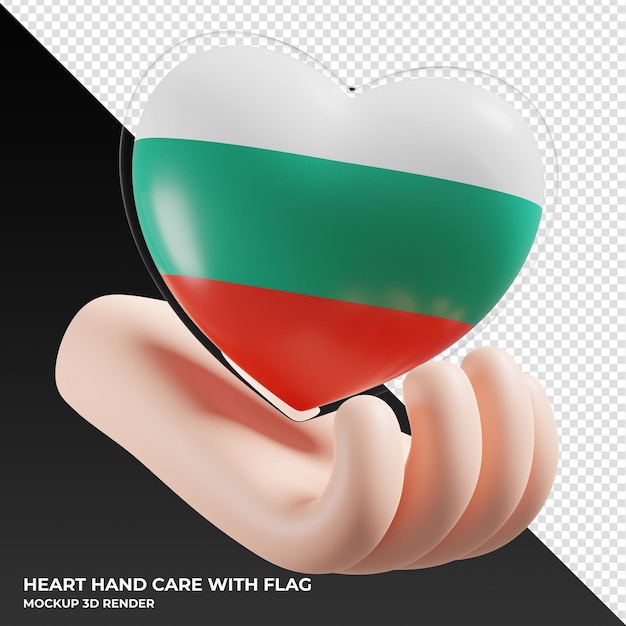 Bulgaria flag with heart hand care realistic 3d textured