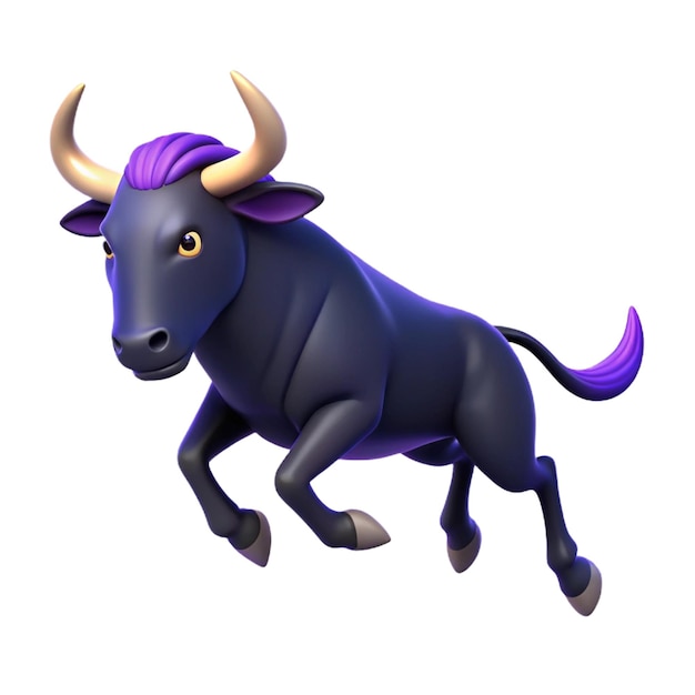 PSD a bull with a purple tail and purple horns is shown in this image