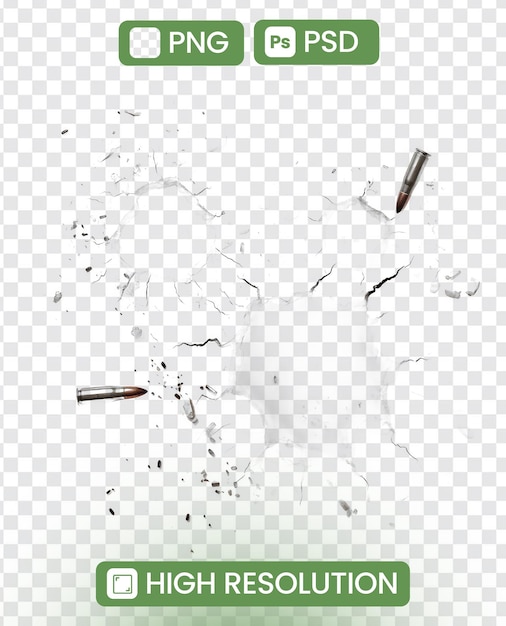 PSD bullet holes collection realistic gunshots on transparent background concept