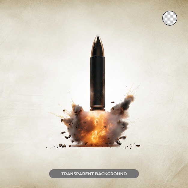 PSD bullet releasing with smoke isolated on transparent background