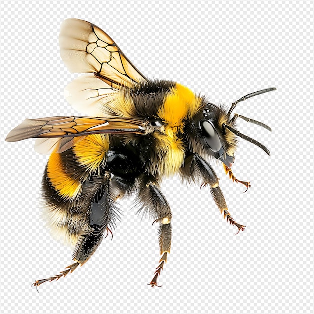 Bumblebee flying on isolated transparent background