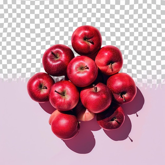 a bunch of apples are on a table with checkered squares in the background