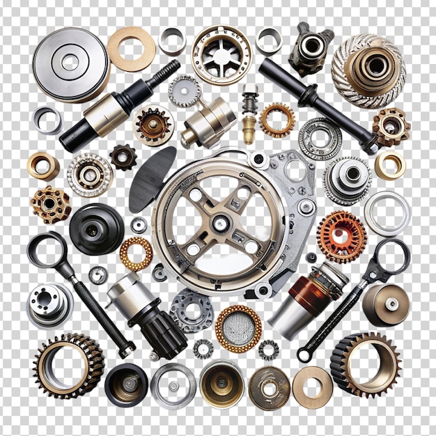 PSD a bunch of automotive parts and tools on transparent background