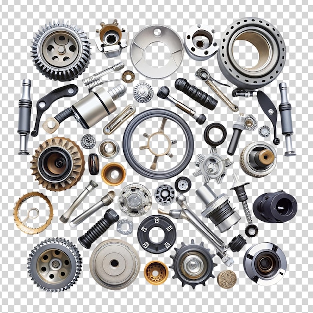 PSD a bunch of automotive parts and tools on transparent background