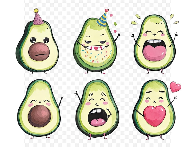 a bunch of avocados with a party hat on them