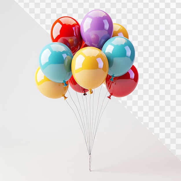 PSD a bunch of balloons with a white background with a yellow one that says happy birthday