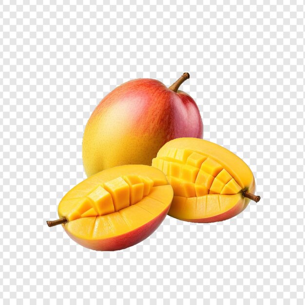 a bunch of bananas and mangos are on a transparent background