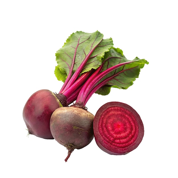 a bunch of beets one of which has a green leaf