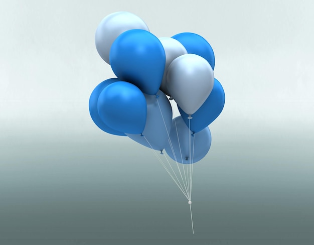 A bunch of blue and white balloons with one that says " i love you ".