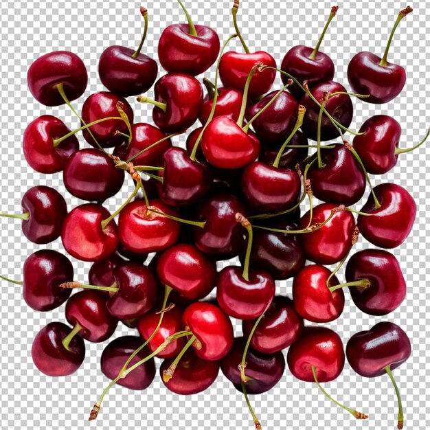 PSD bunch of cherries with green stems isolated