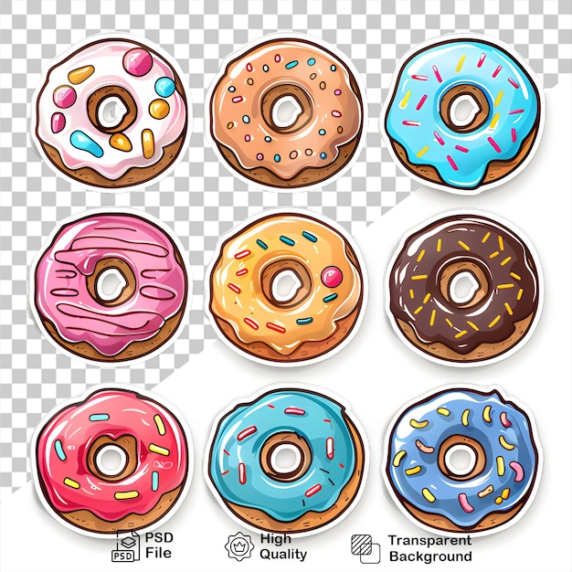 PSD a bunch of donuts with different colors and a picture of a donut with a hole in the middle